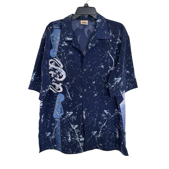 VTG Y2K Hard Rock Dragon Fender Guitar Short Sleeve Button Up Size XL - Picture 2 of 7